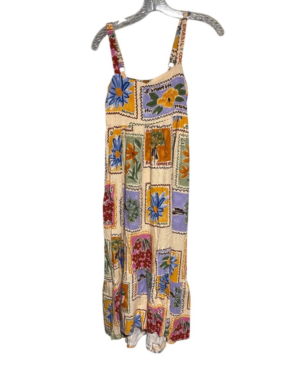 Paper Heart Floral Postage Stamp Maxi Dress Multi-Color Sleeveless Adj Straps S